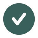 A dark green circle with a black check mark in the center.