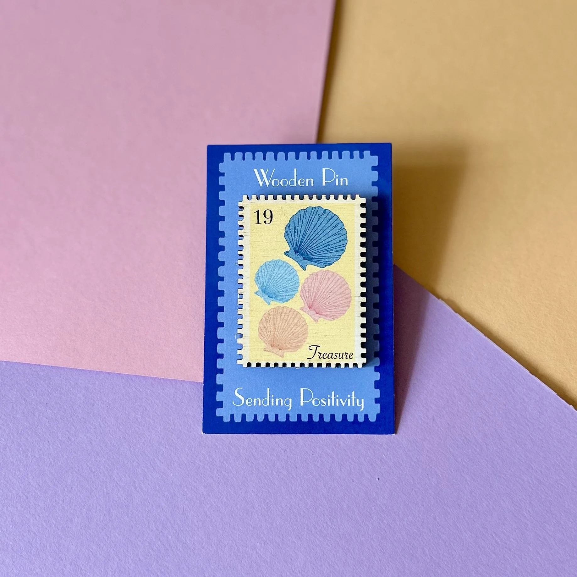 Treasure Seashell Wooden Stamp Pin