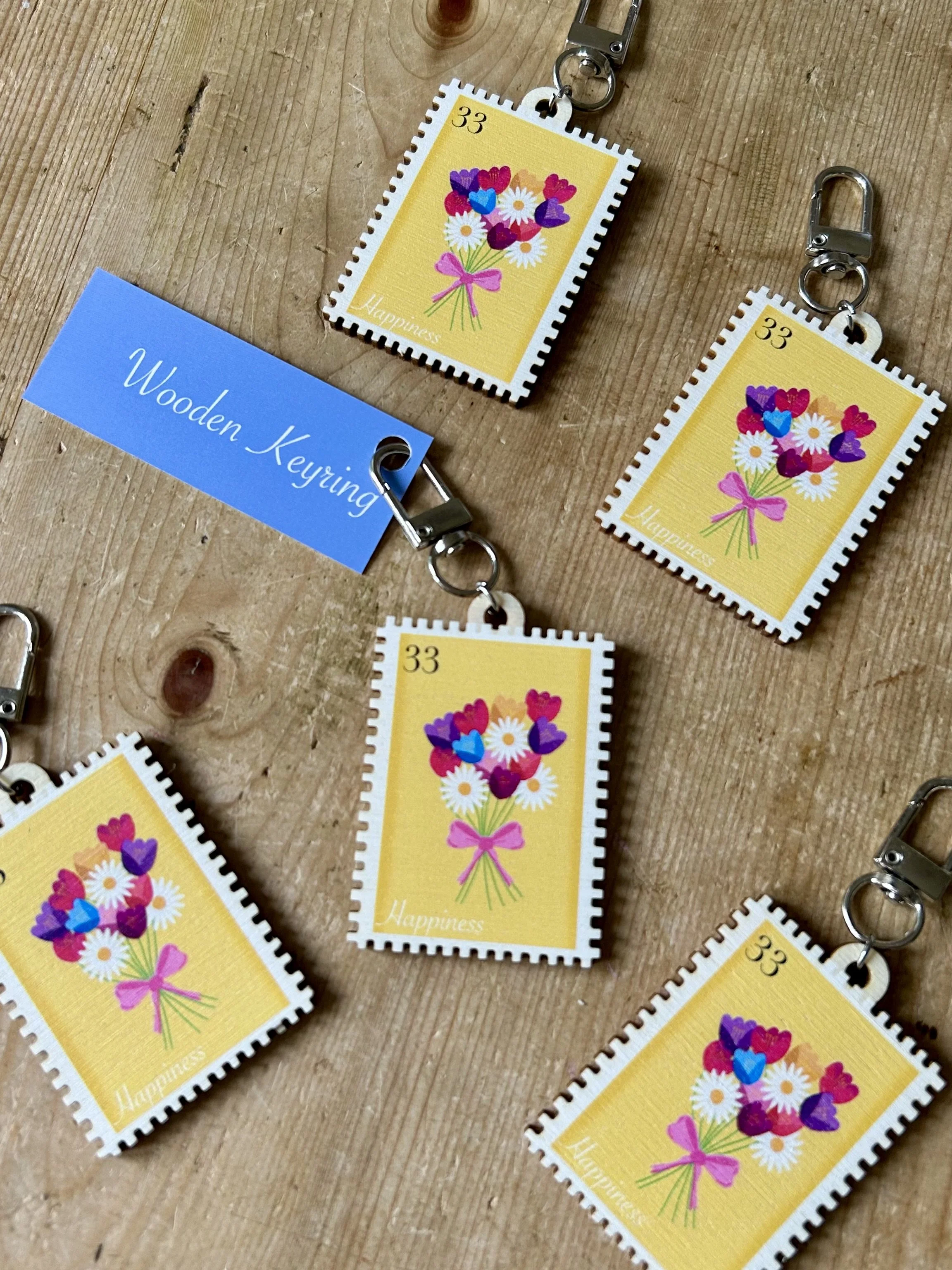 Happiness Wooden Stamp keyring