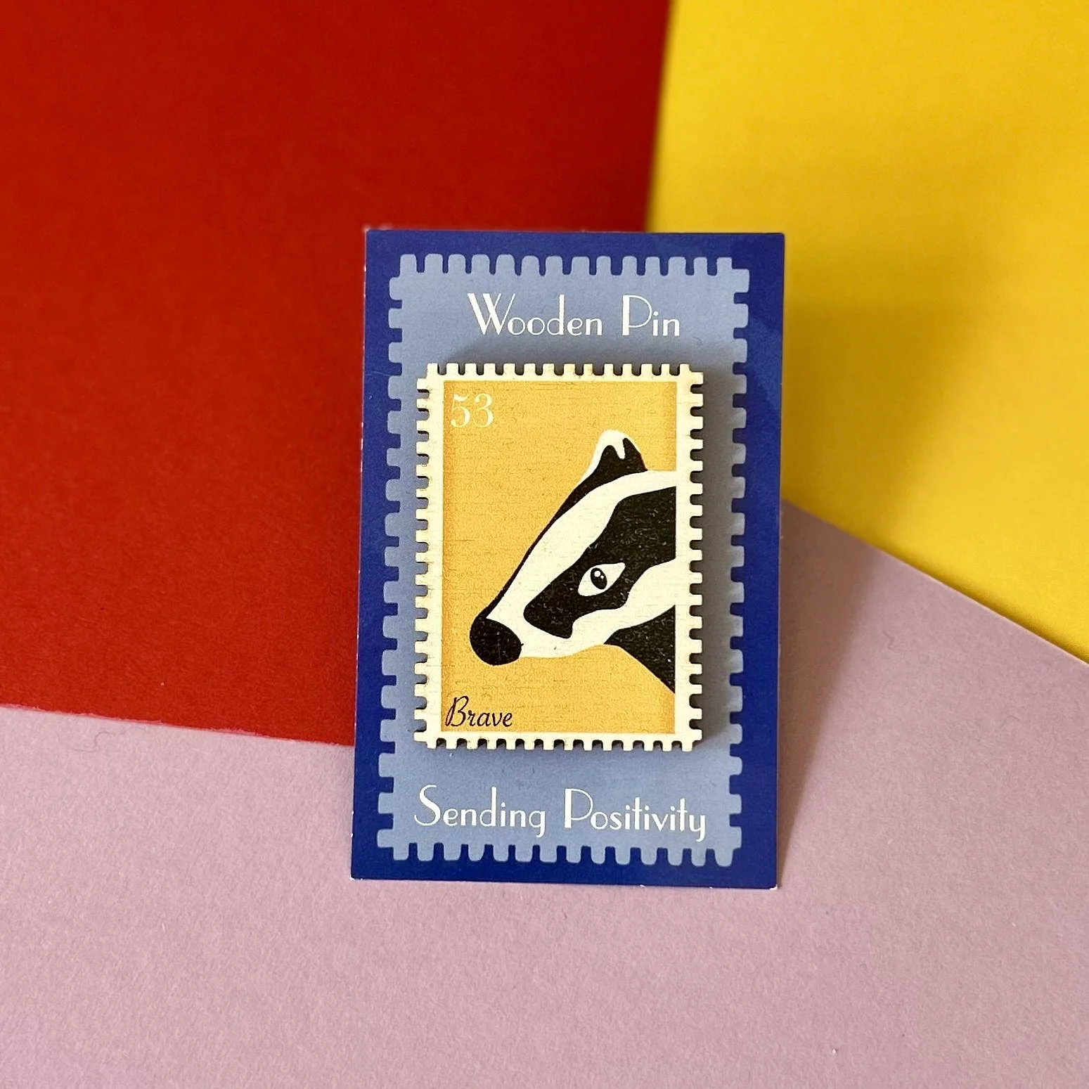 Brave Badger Wooden Stamp Pin