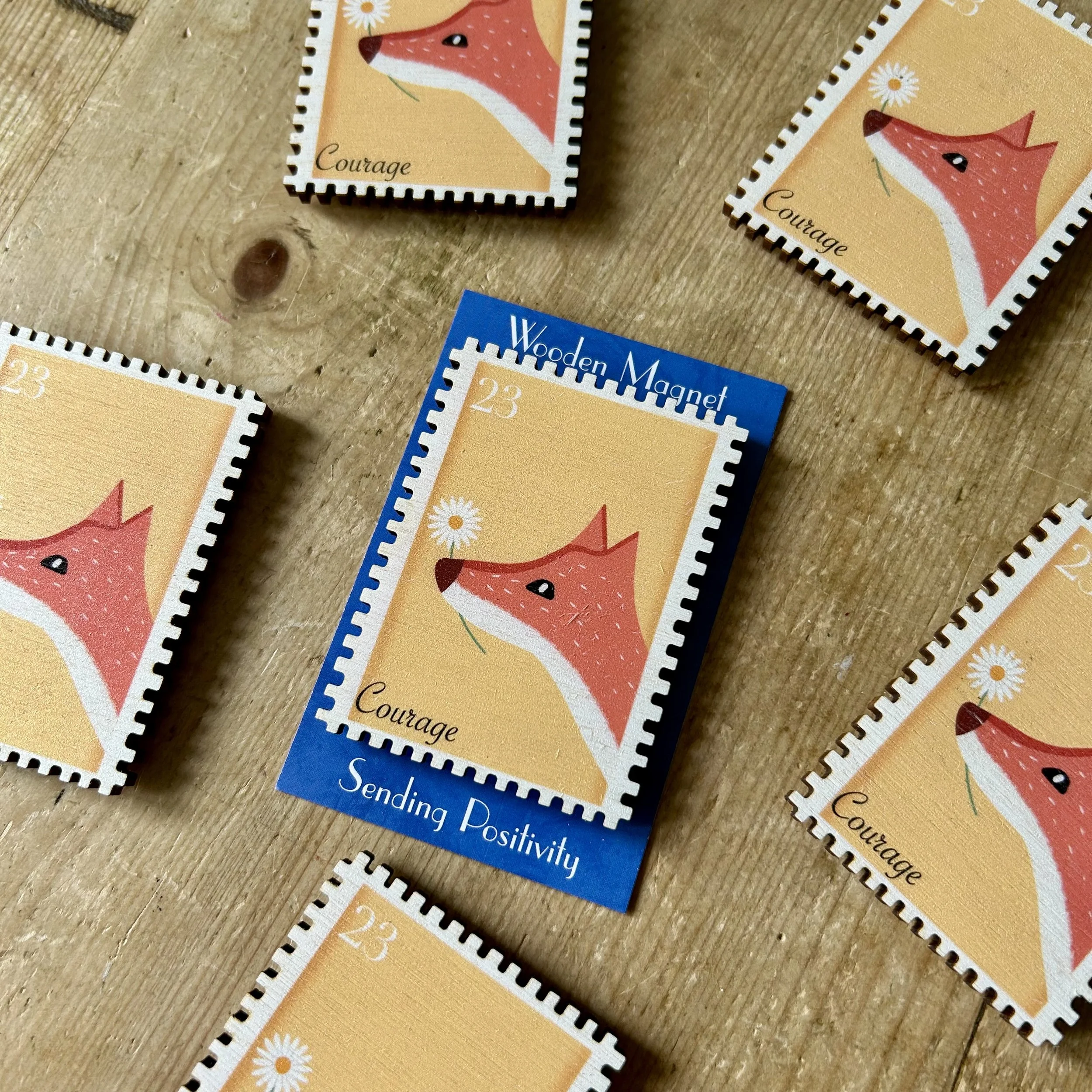 Courage Fox Wooden Stamp Magnet