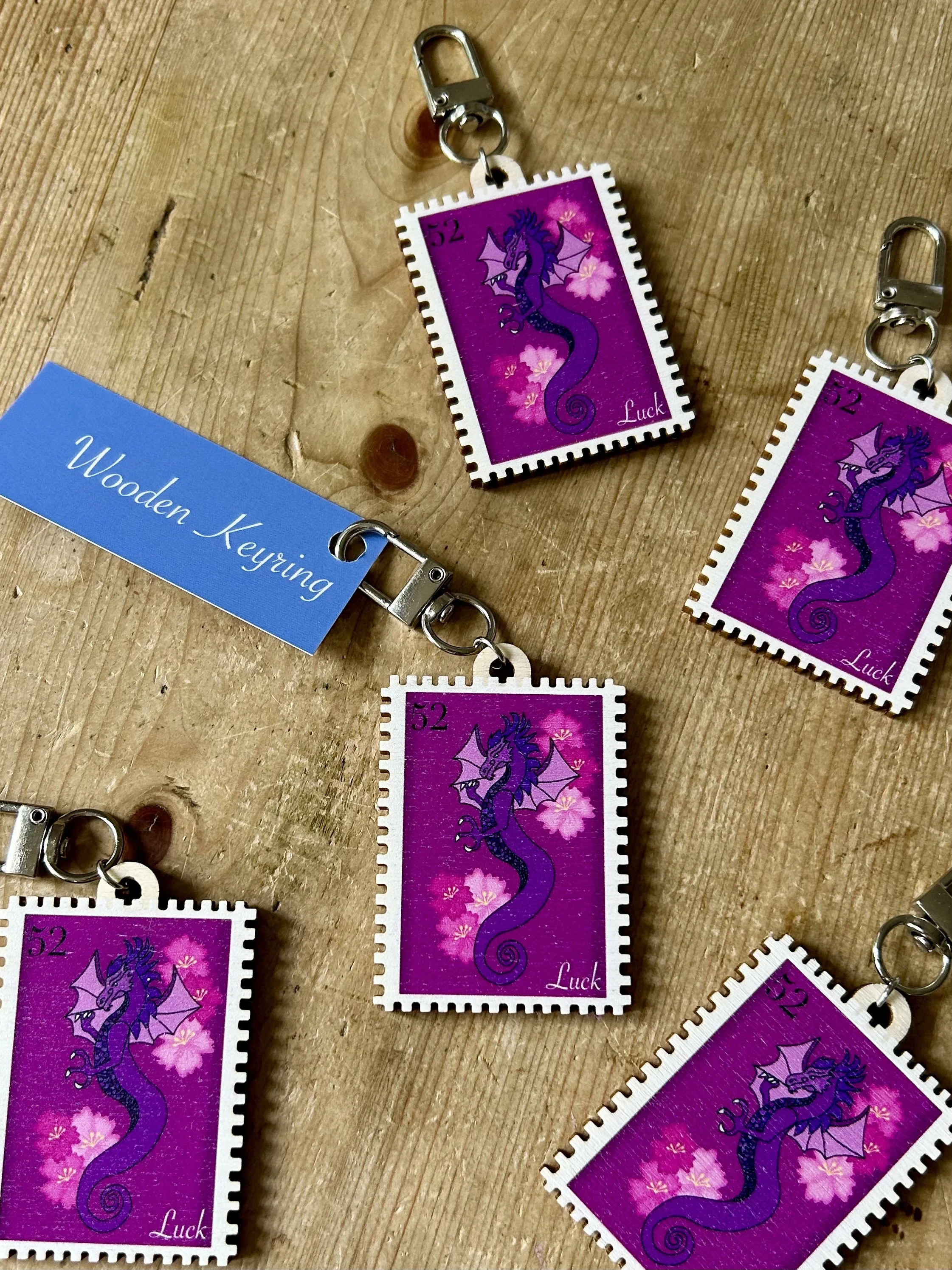Luck Dragon Wooden Stamp key ring