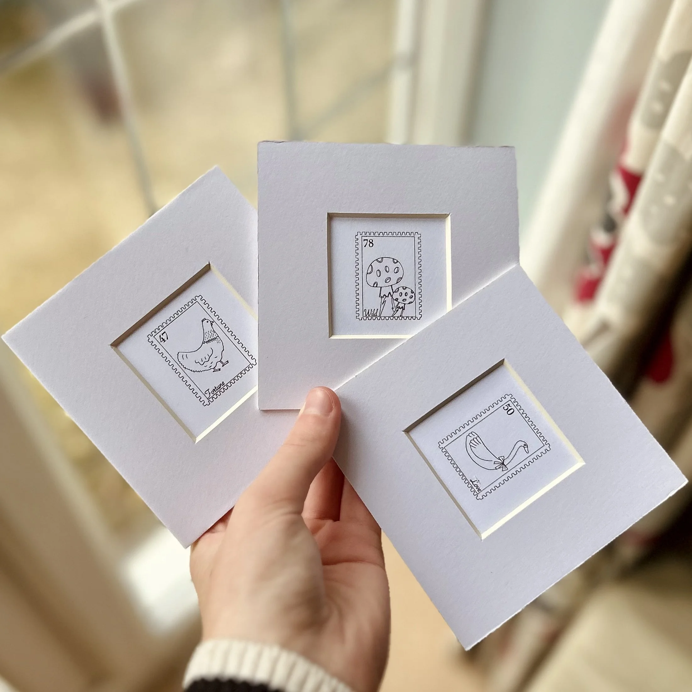 Miniature Bird Stamp Art Print - 4x4 Mounted Illustrated Graphic