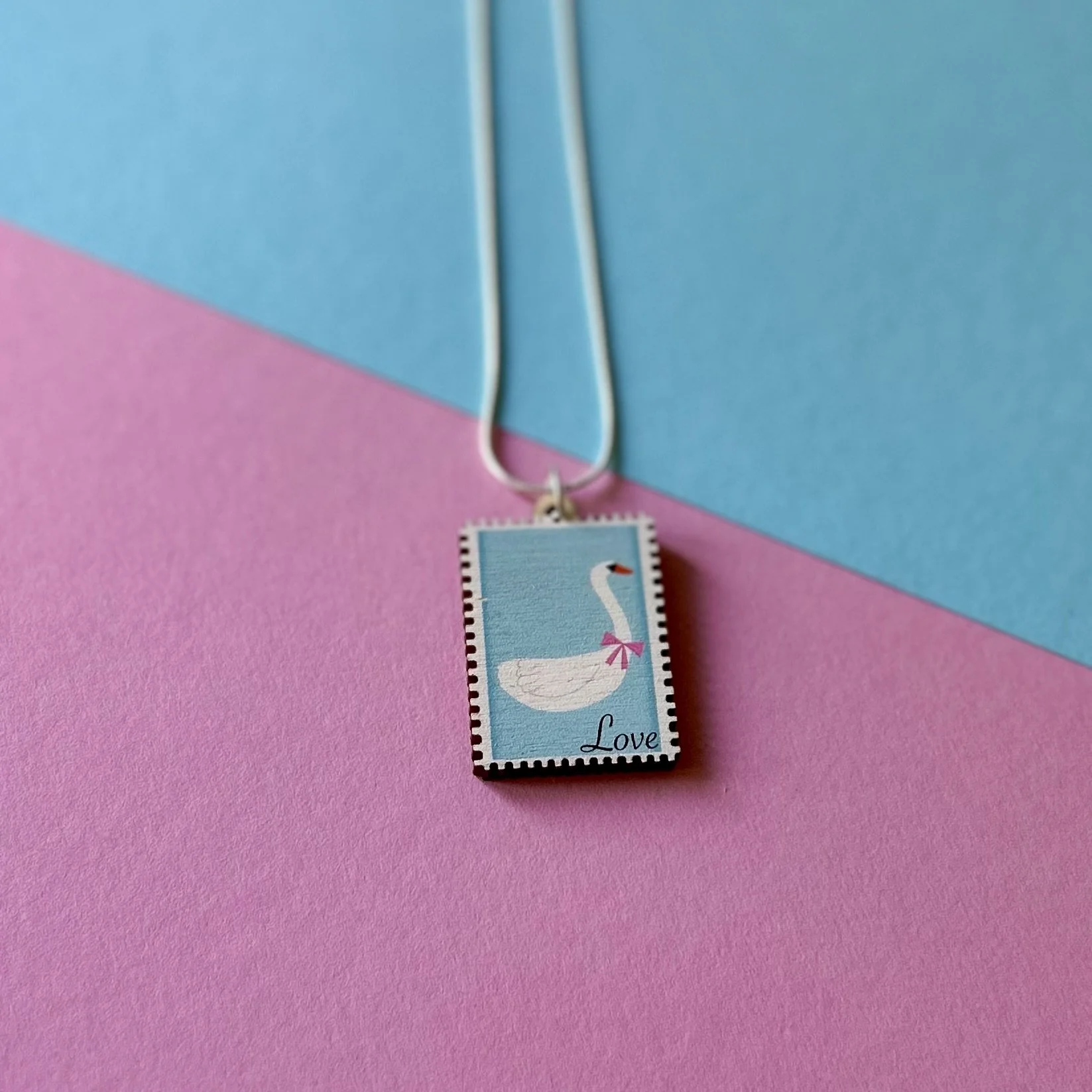 Love Swan Wooden Stamp Charm Necklace