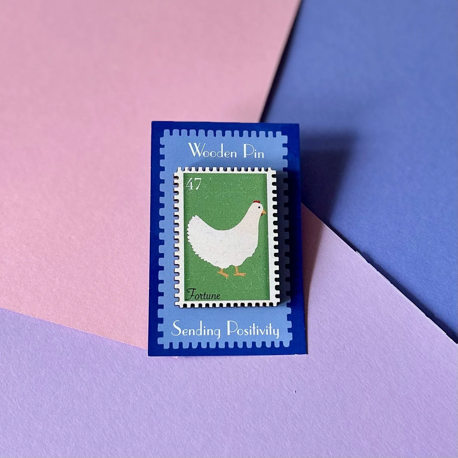 Fortune Hen Wooden Stamp Pin