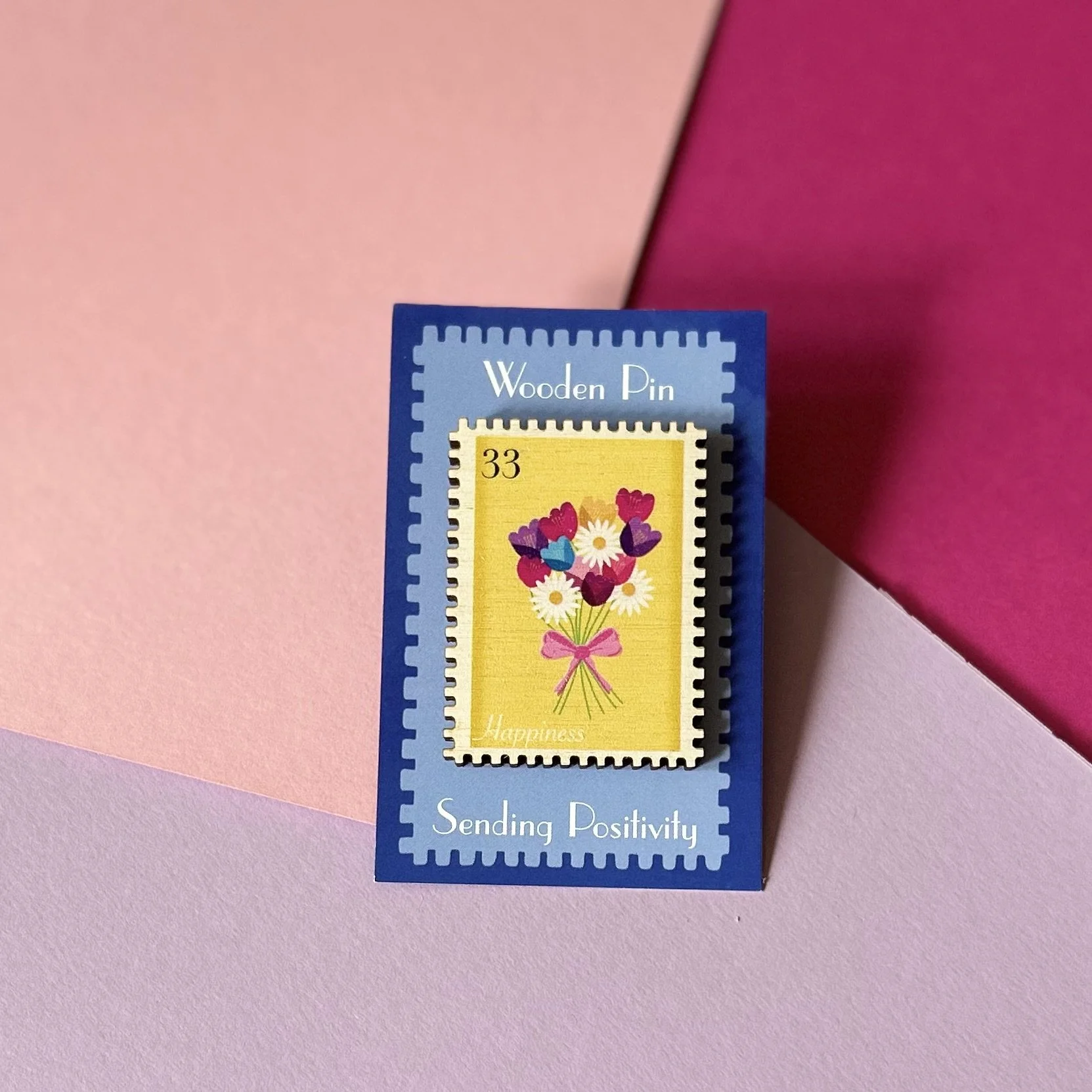 Happiness Wooden Stamp Pin