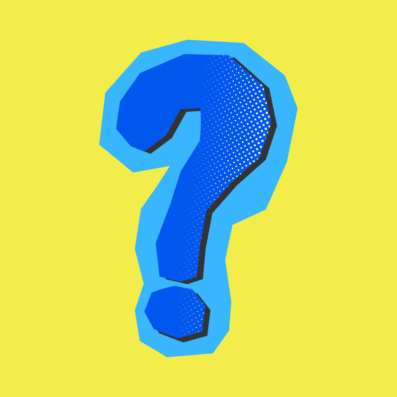 Blue question mark with a yellow background