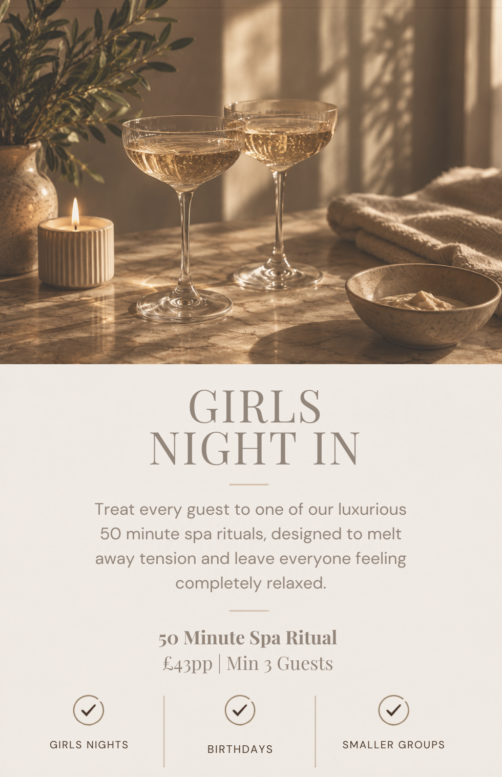 Girls' night in spa treatments and massage at air bnb, holiday rental, weekend away in Cheshire - Crewe, Nantwich, Sandbach, Alsager and Stoke-on-Trent. Perfect for hen parties, birthdays and celebrations: luxury group spa packages.