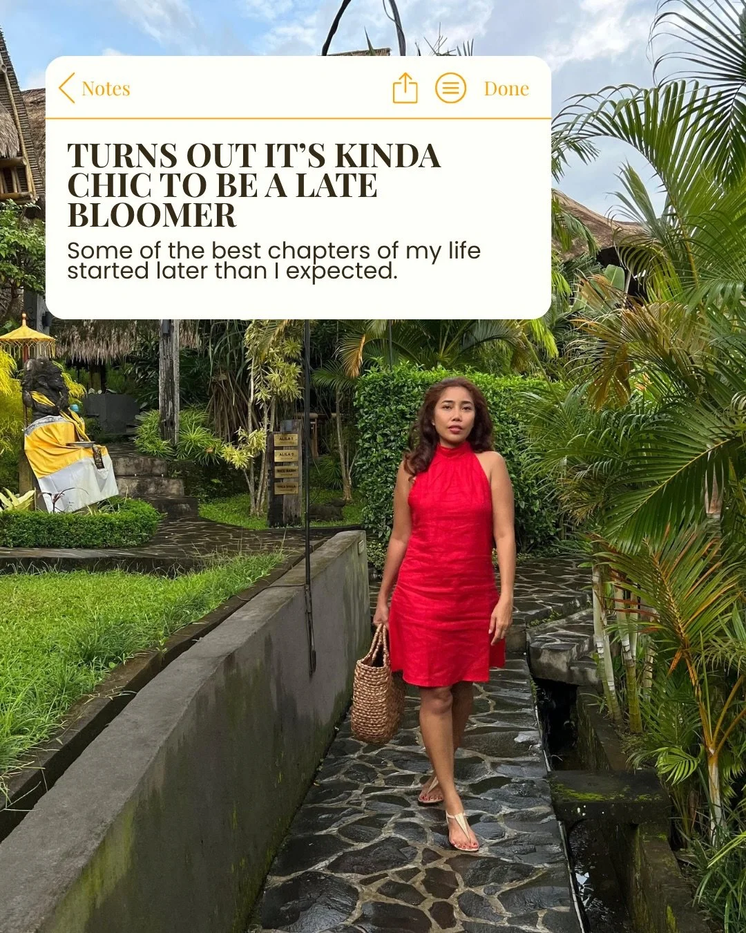 I&rsquo;m officially a late bloomer. And I&rsquo;m quite happy about it. 

Some of the biggest chapters of my life happened later than I once imagined &mdash; love, marriage, moving countries, investing, and now starting a completely new chapter in m