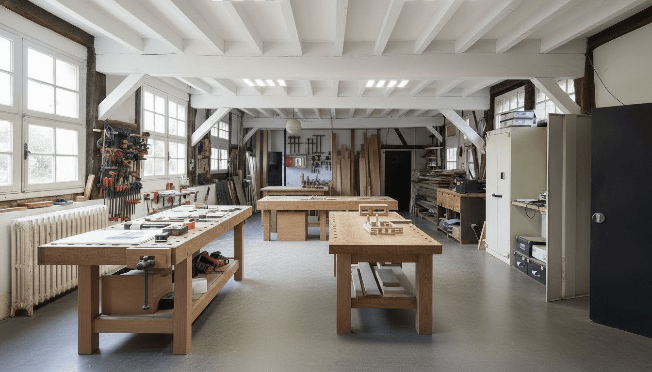 Atelier d'ébénisterie etabli serre-joint