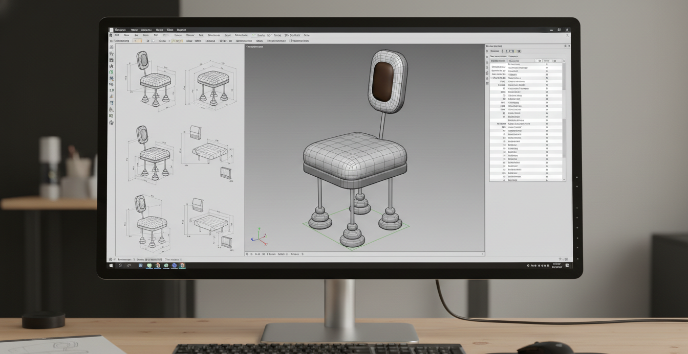 image 3D chaise sur ordinateur