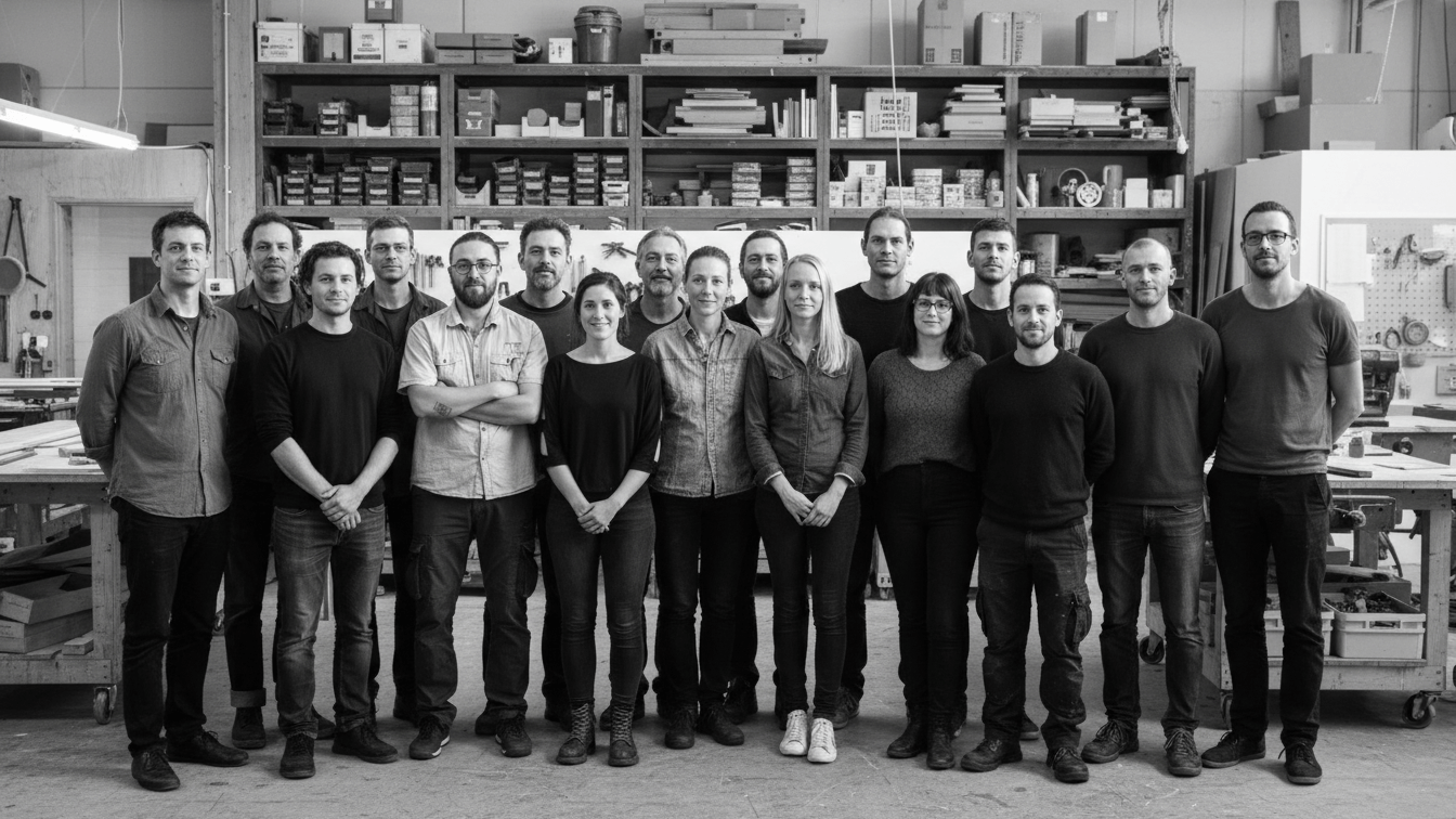 groupe d'artisans de face vue d'ensemble