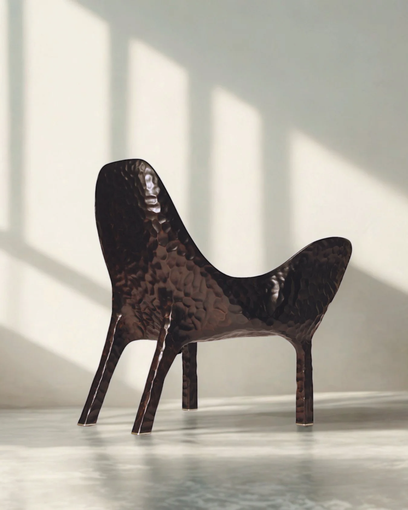 Fauteuil Sculpté Texturé Merisier Teinté Ambré Contemporain Vue Ensemble