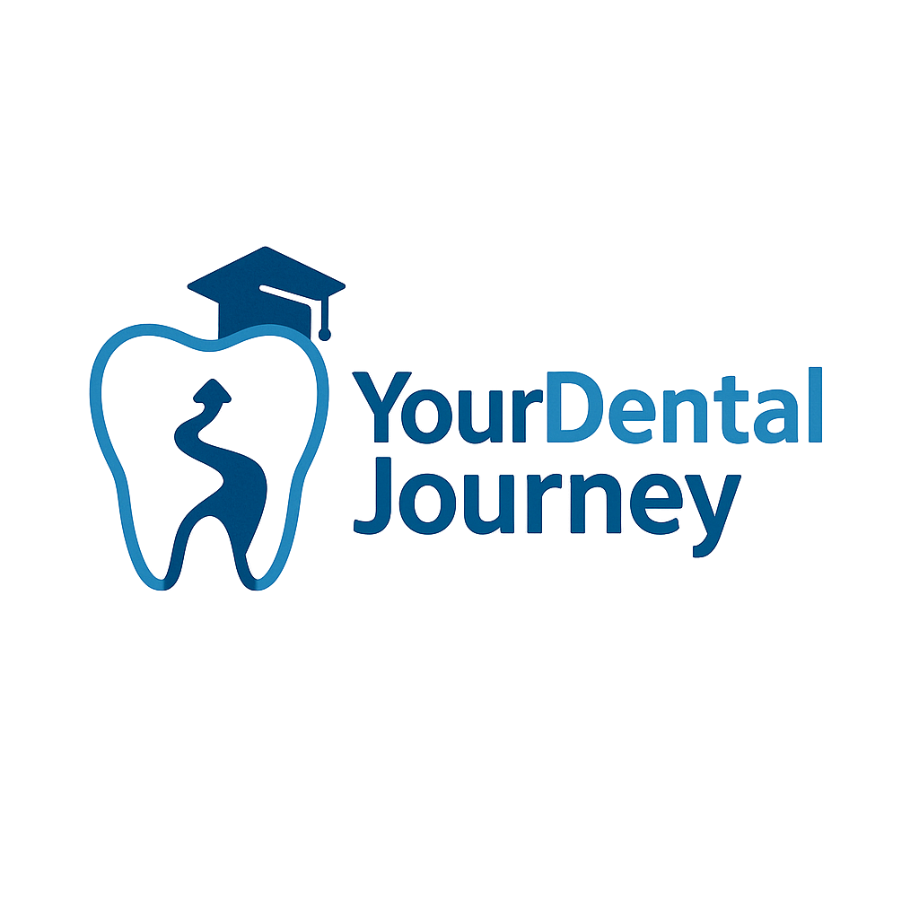 Digital graphic of a tooth with a cap and the text 'Your Dental Journey' in blue.