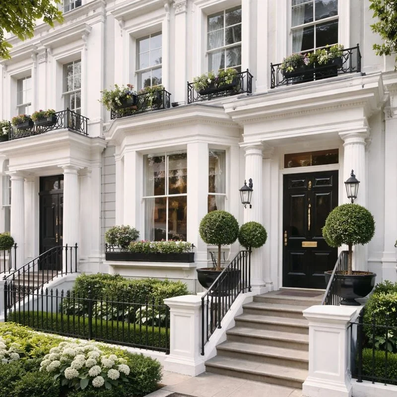 Exterior painting project of a London townhouse completed by professional painters and decorators in North London.