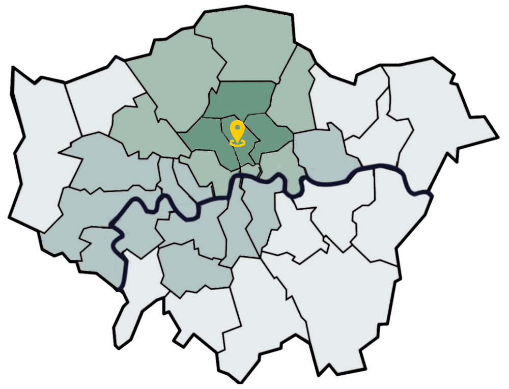 Service areas covered by A to B Decorators across North and Greater London.