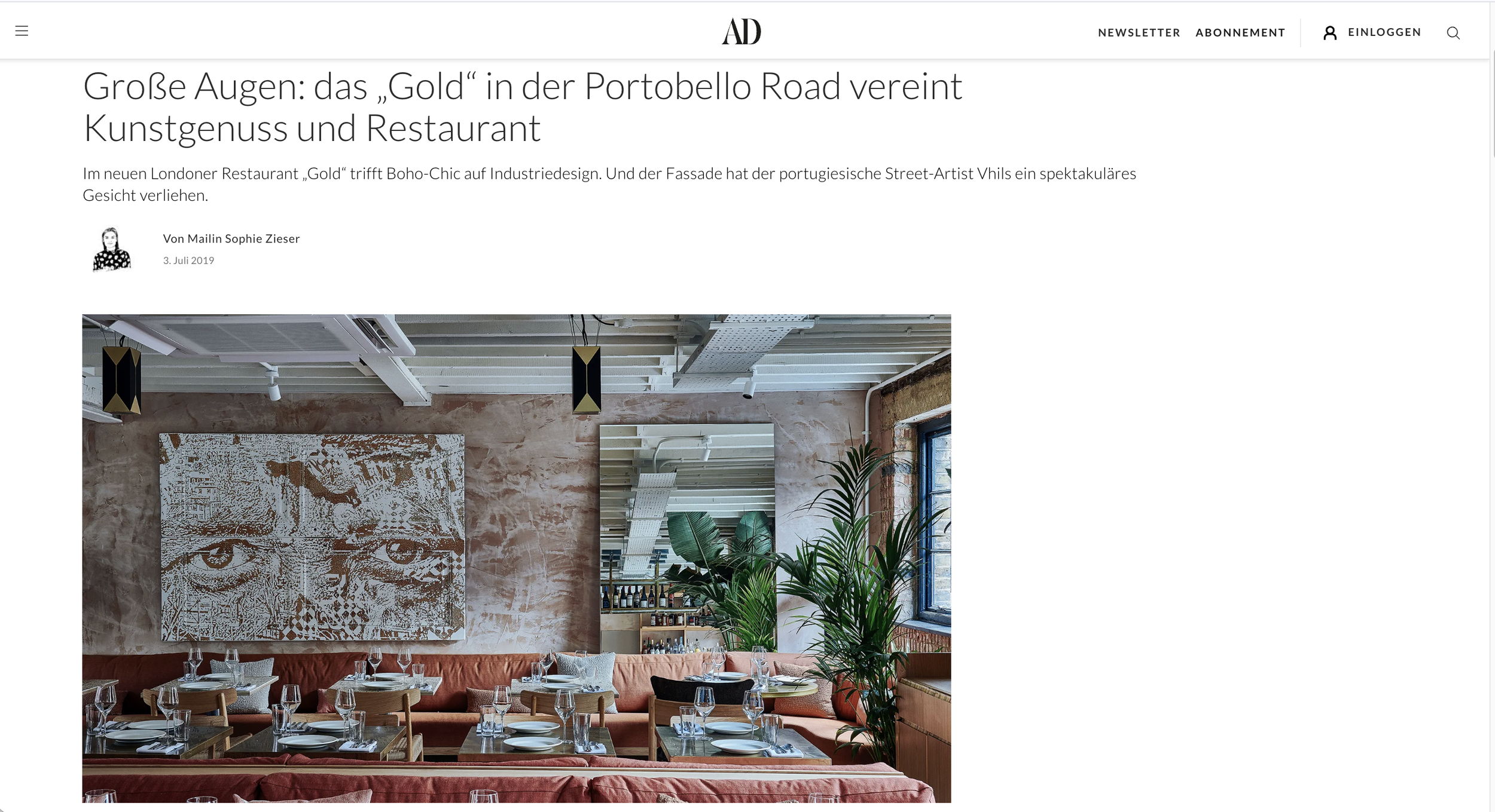 Große Augen: das „Gold“ in der Portobello Road vereint Kunstgenuss und Restaurant