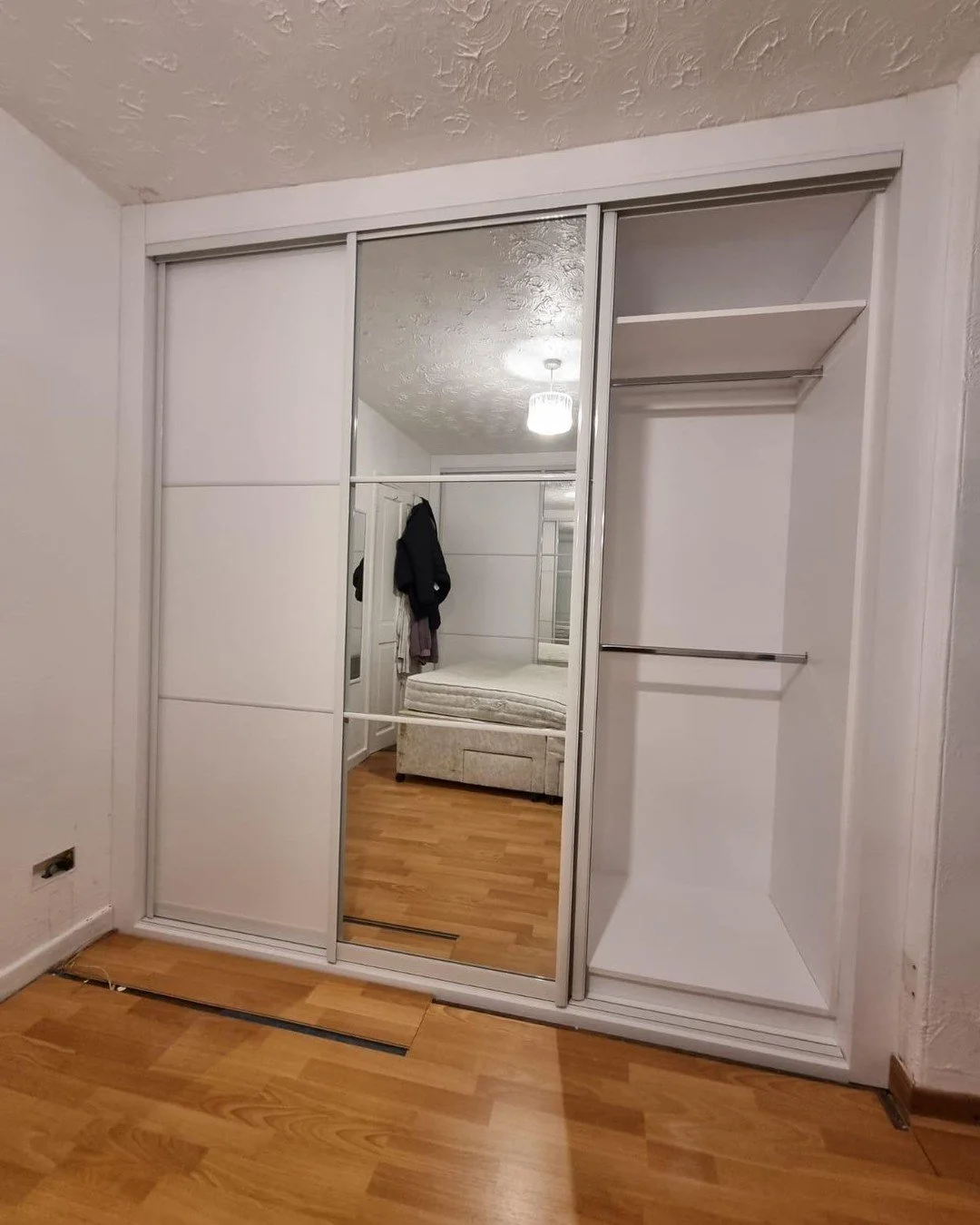 Project Complete 🍏

This room has been fully transformed with a custom built in wardrobe system designed around the sloped ceiling and the tight corner of the space. Every section was measured, cut and fitted to sit perfectly within the room, creati