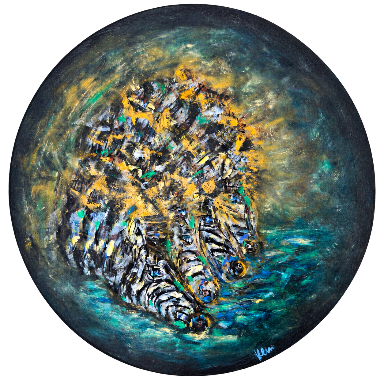 Abstract Zebra Herd in Teal Waters.png