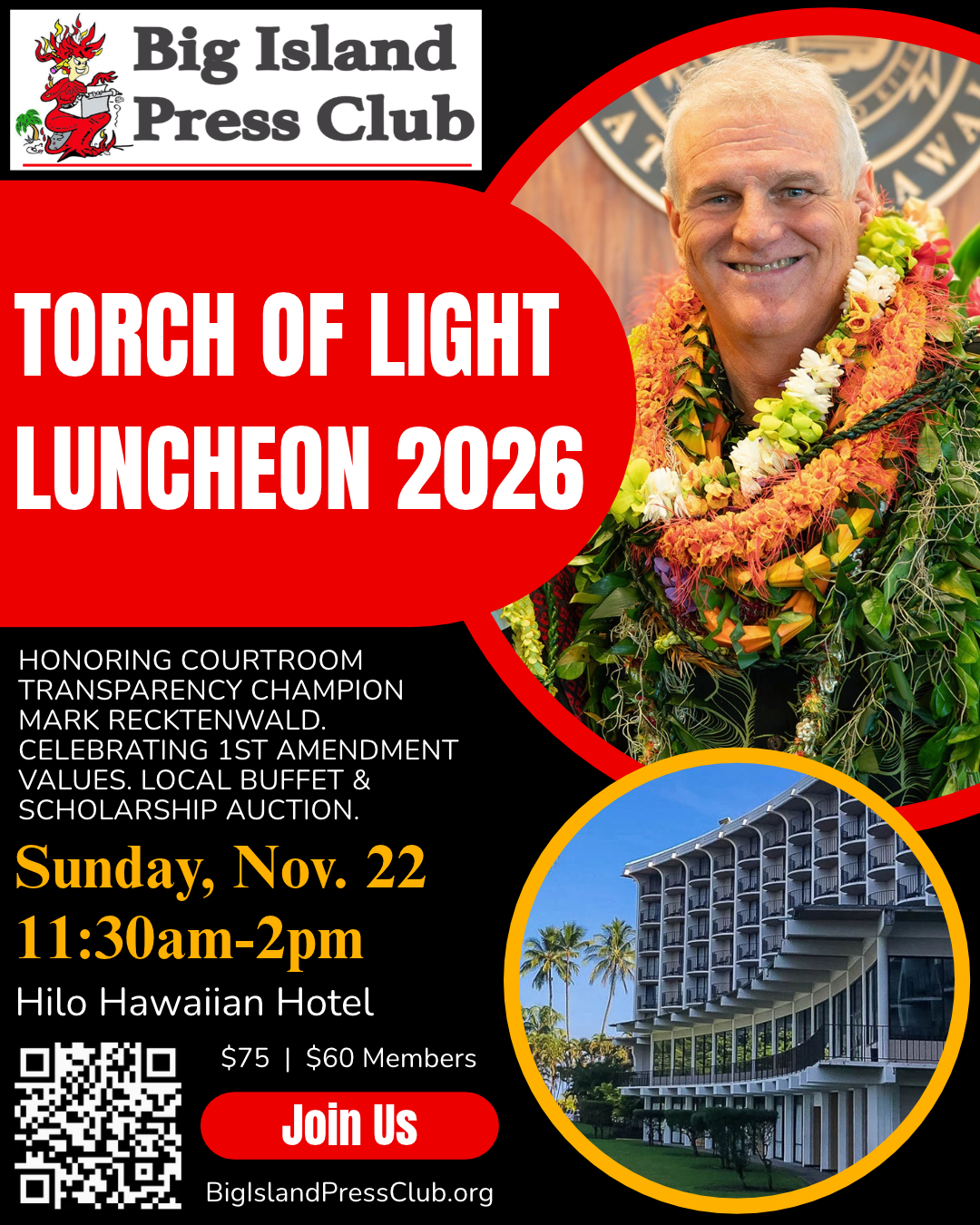 Big Island Press Club to Honor Former Chief Justice Mark Recktenwald at Annual Torch of Light Luncheon