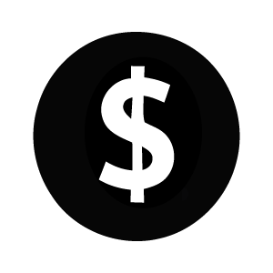 White dollar sign on black background.
