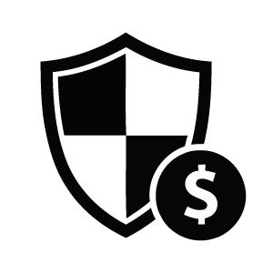 A shield with a dollar sign, indicating security or financial protection.