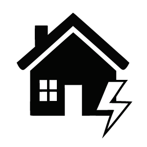 A black house icon with a white window and a lightning bolt symbol