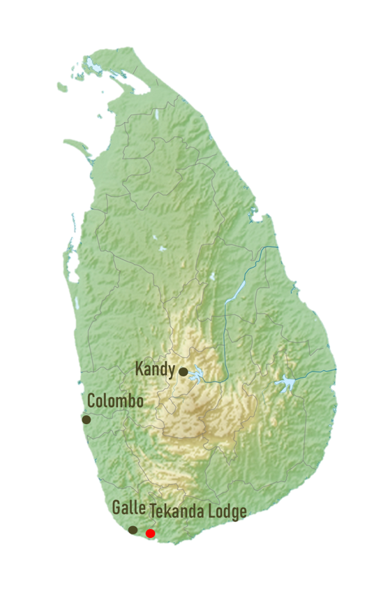 Sri Lankan map showing the location of Tekanda lodge
