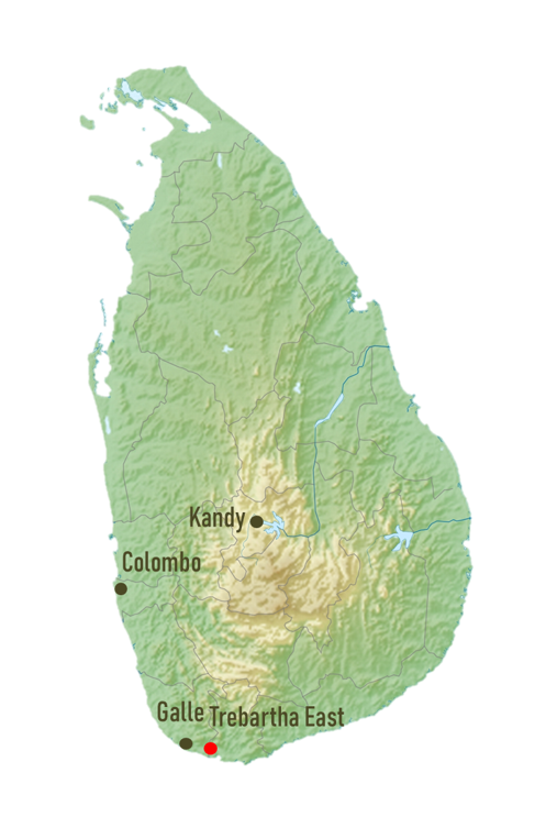 Sri Lanka map that shows the location of Trebartha East