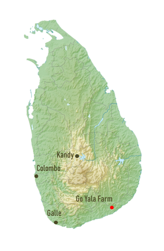 Sri Lankan map that shows the locations of Go Yala Farm in Tissamaharama