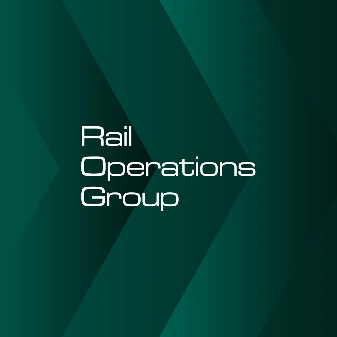 Title slide reading 'Rail Operations Group' on a dark green geometric background.