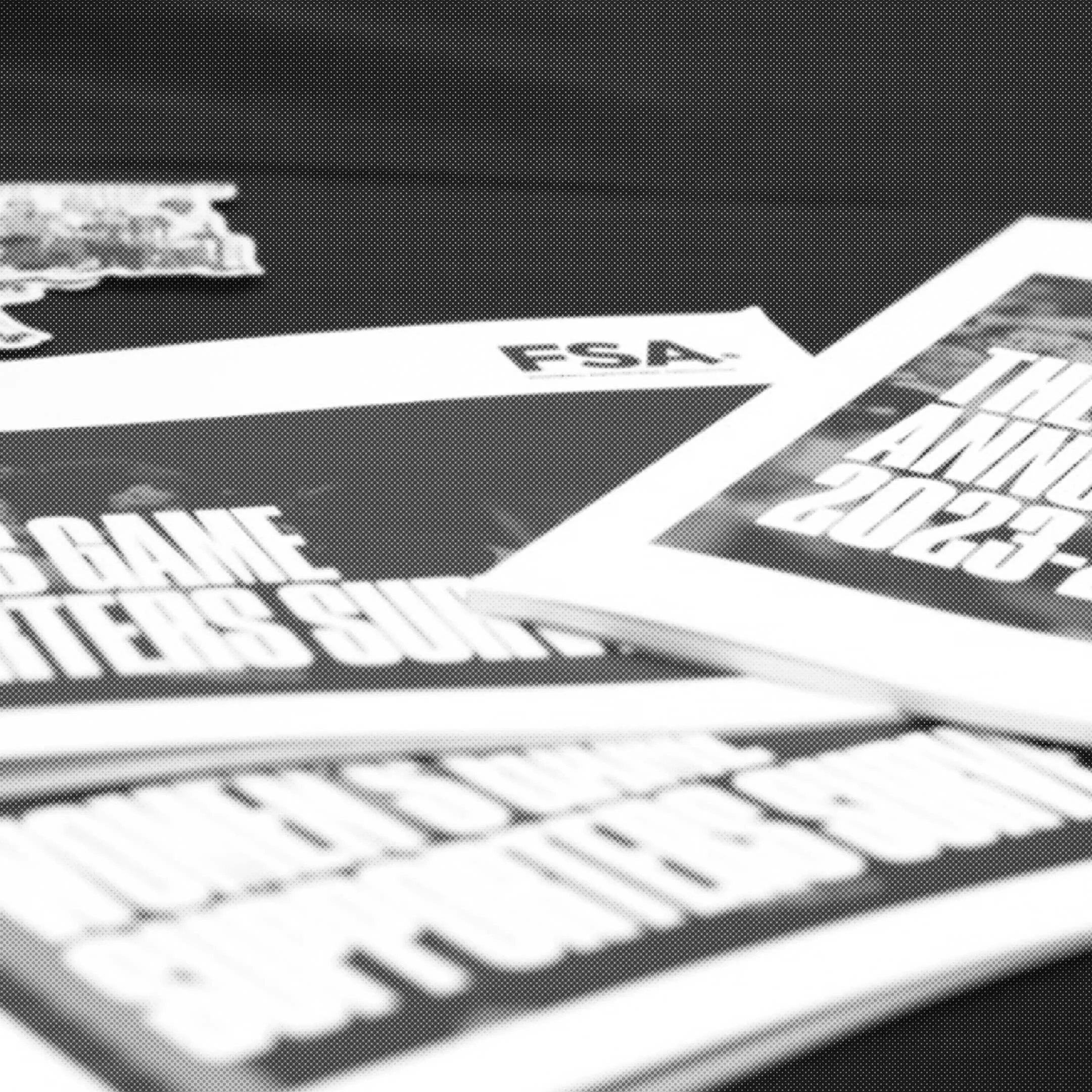 Close-up of political campaign flyers on a black surface, including one showing 'FSA,' 'Vote,' and promotional text.