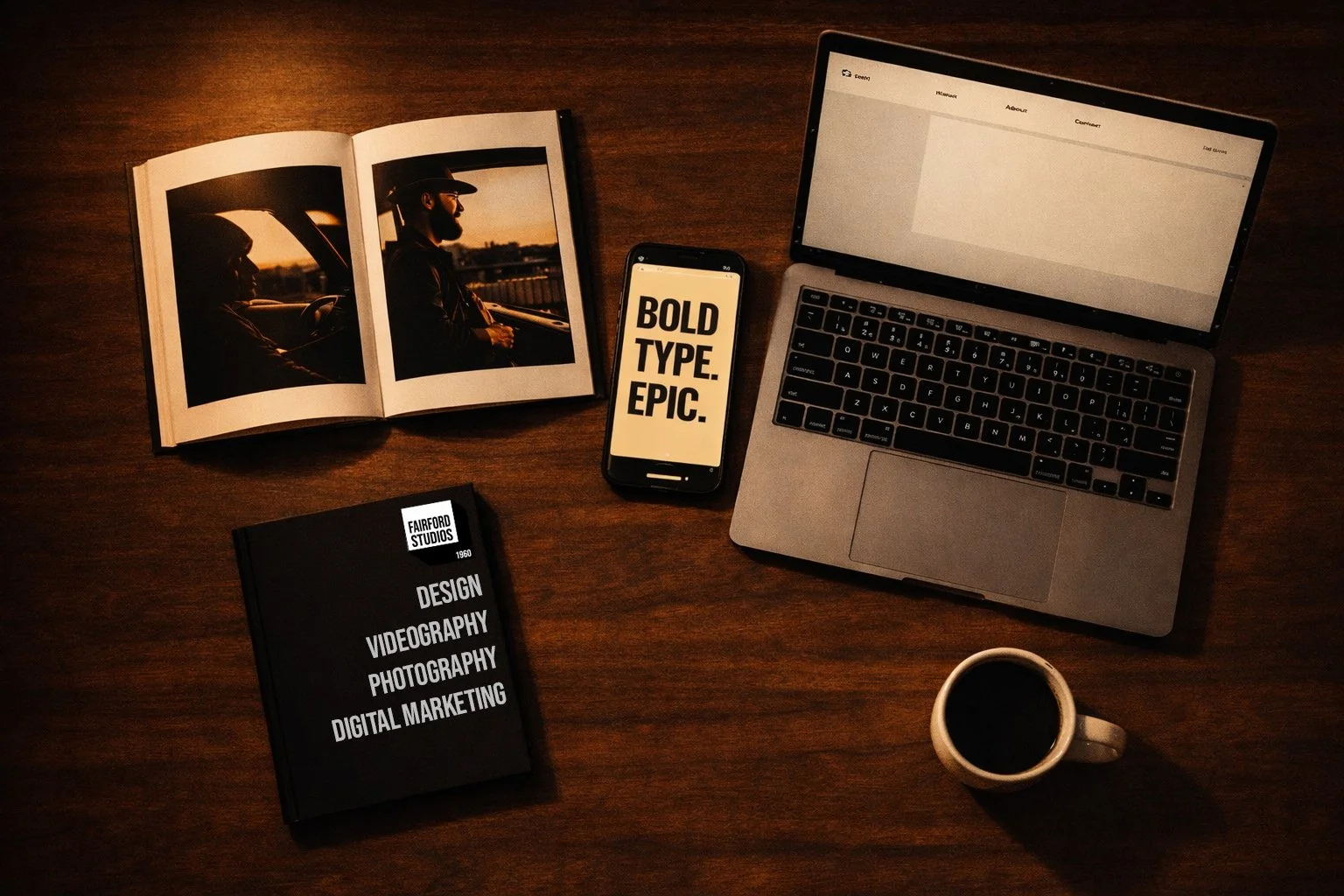 Fairford Studios book on a walnut desk