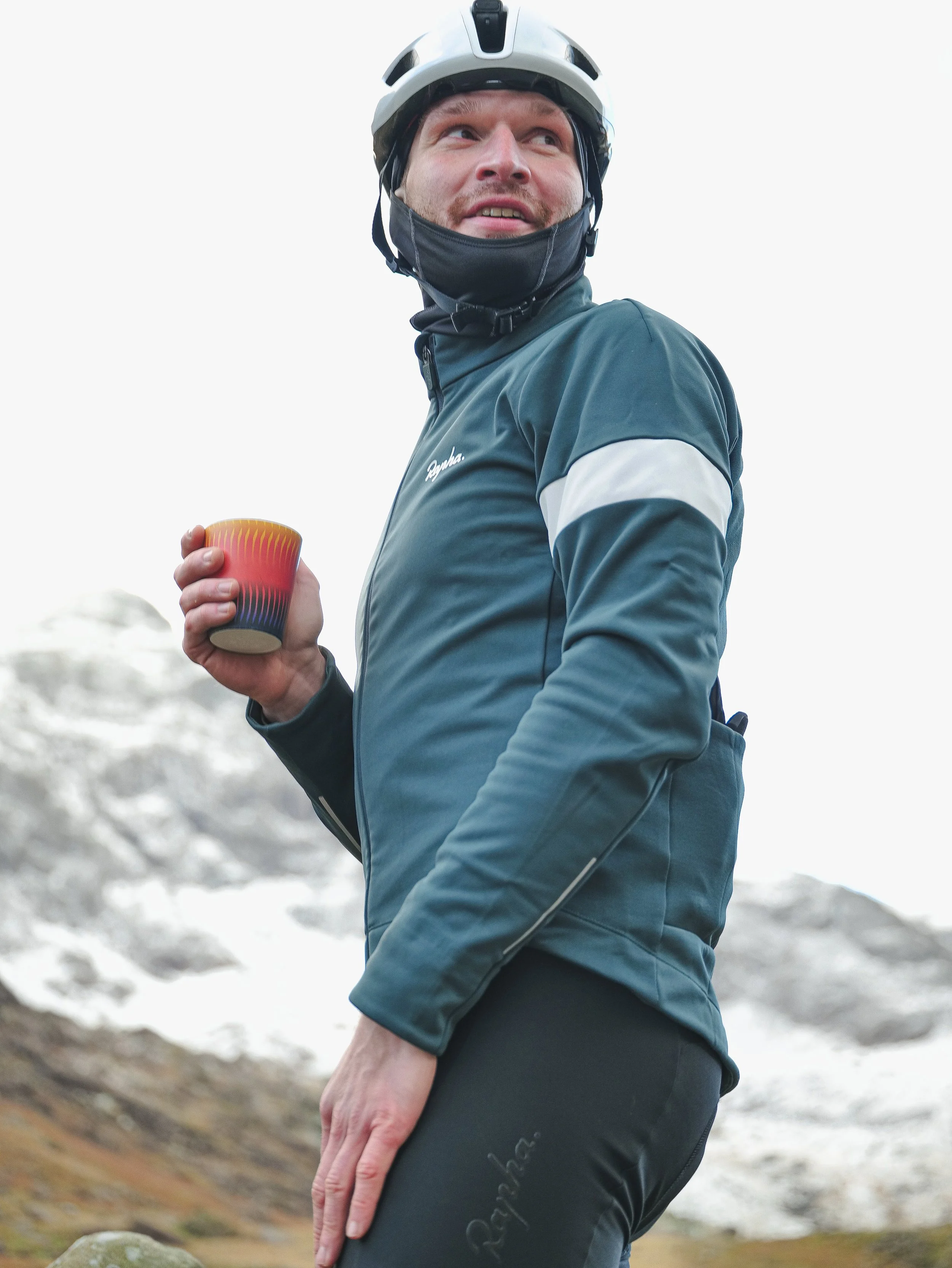 Daniil Drinking Coffee with Mount Snowden behind him