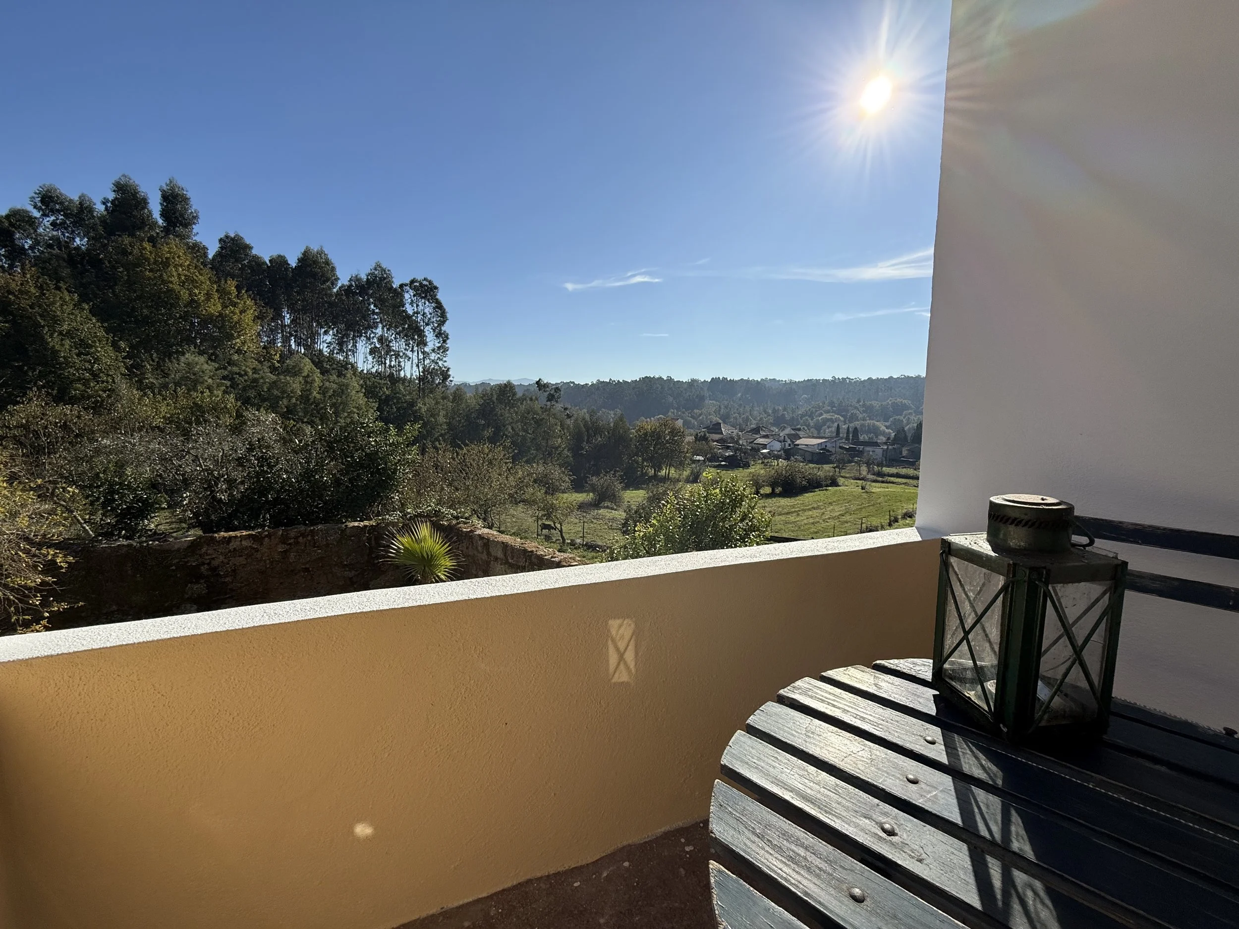 view from a terrace of a countryside holiday apartment in central Portugal with forest and hills