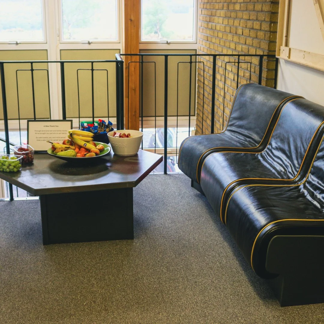We build environments for other people for a living. It would be strange not to care about our own.

The seating in reception came from a previous project, repurposed rather than discarded. The cabinet on the wall holds models from past commissions. 