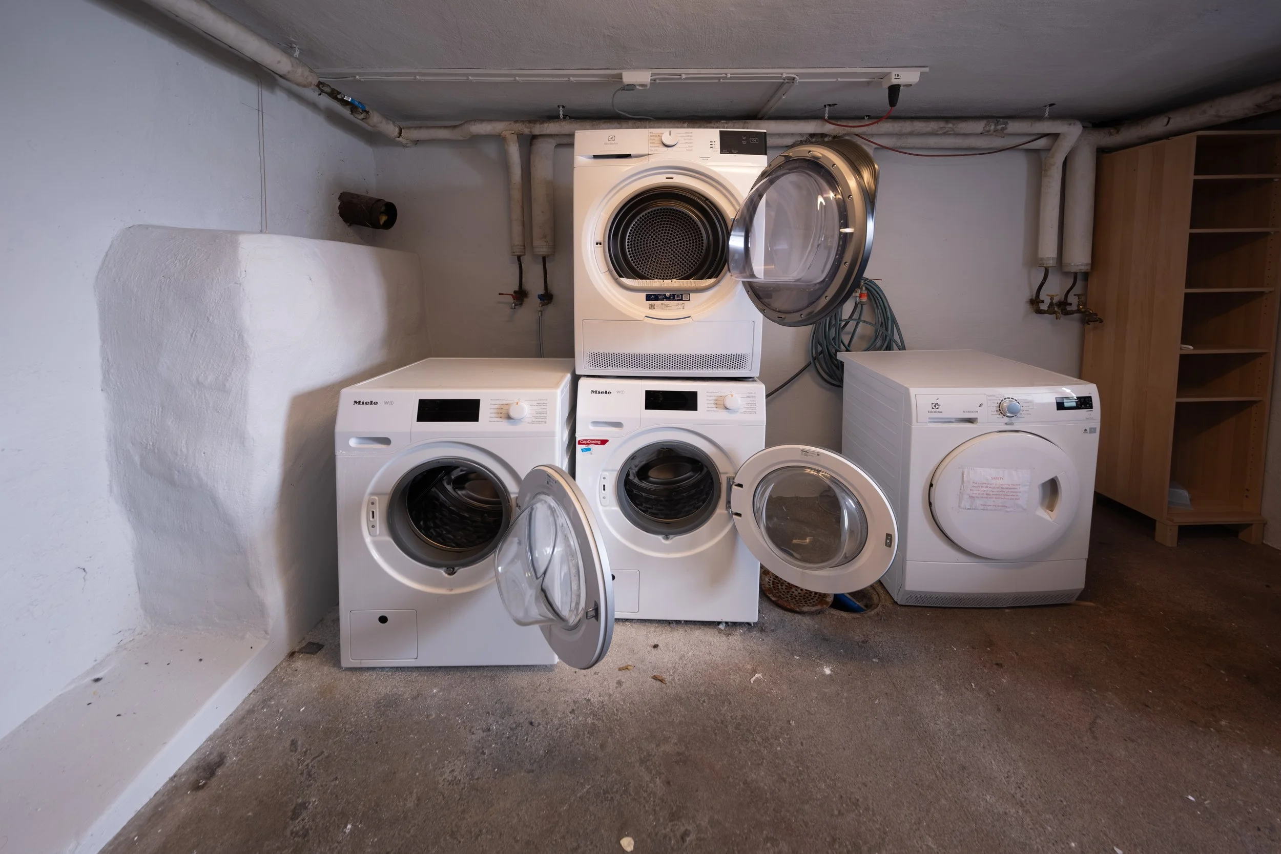Laundry can be found downstairs