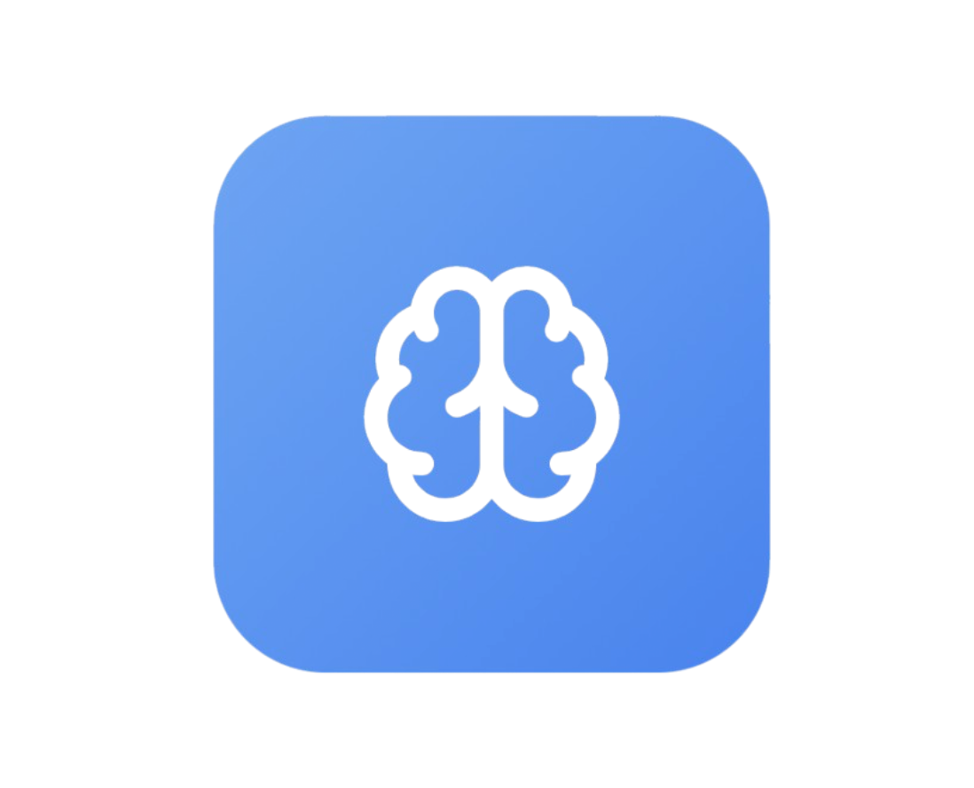 Icon eines Gehirns auf blauem Hintergrund.