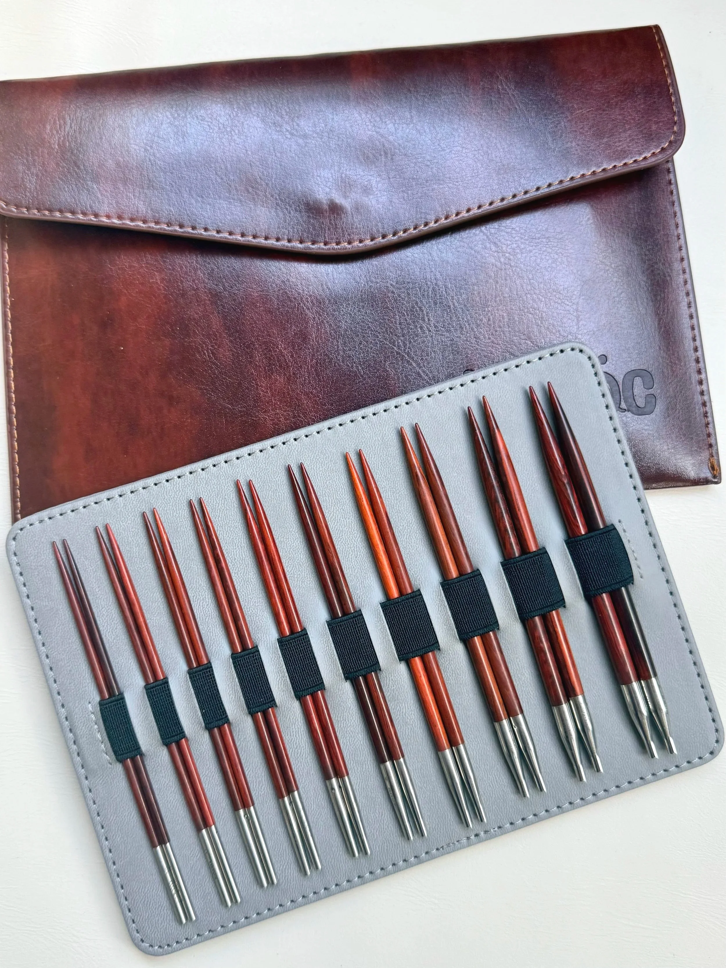Premium Red Pearwood Interchangeable Circular Needle Set (10 Sizes)