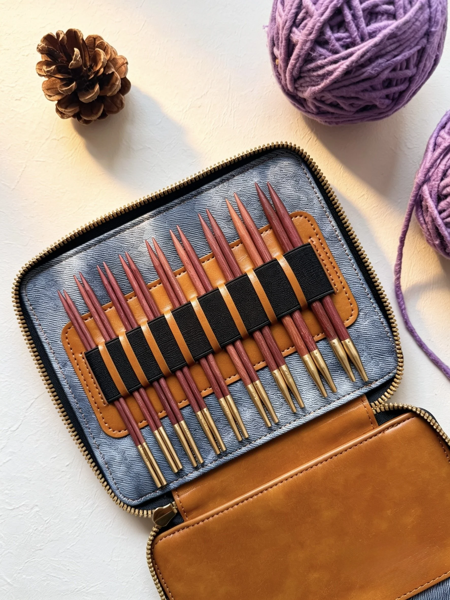 Purple-heart Sandalwood Interchangeable Circular Needle Set (9 Sizes)