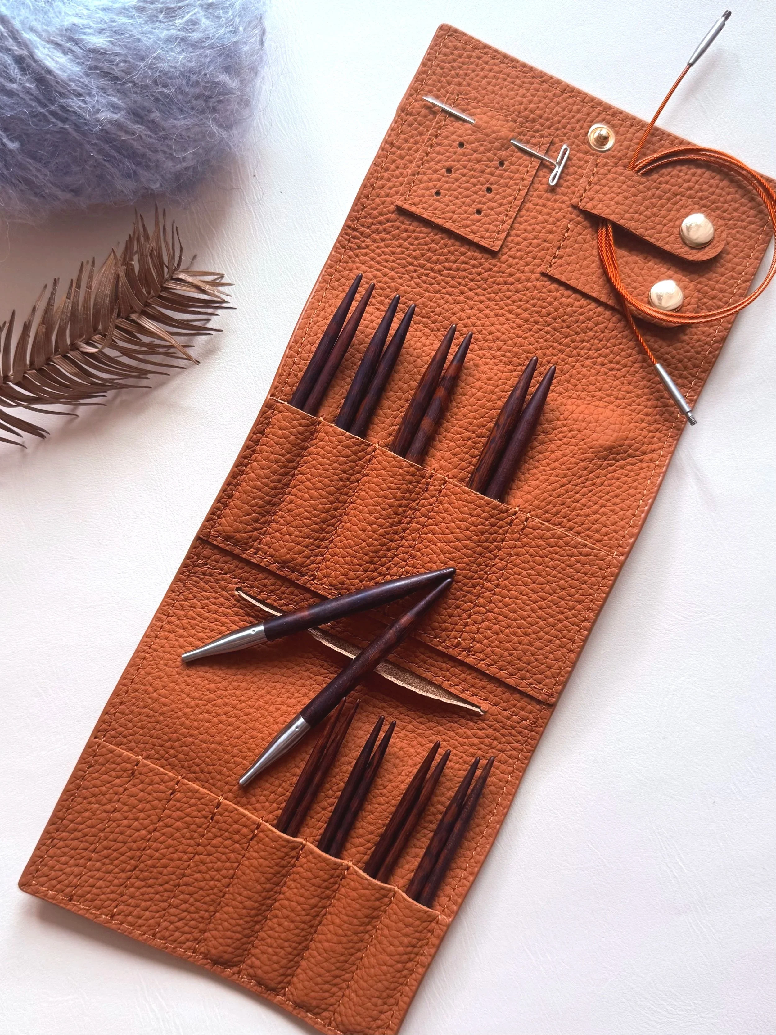 8cm Mini Snakewood Interchangeable Circular  Needles Set with Leather Case