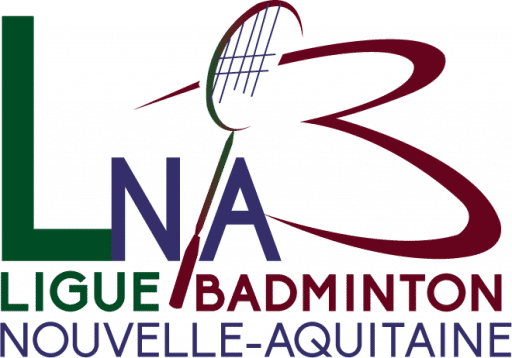 Logo de la Ligue de Badminton de Nouvelle-Aquitaine, incluant un volant de badminton et le texte correspondant.