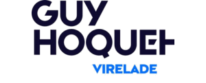 Logo avec le texte 'GUY HOQUET' en bleu foncé, 'VIRELADE' en bleu clair