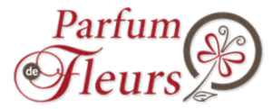 Texte 'Parfum de Fleurs' avec une fleur stylisée dans un cercle