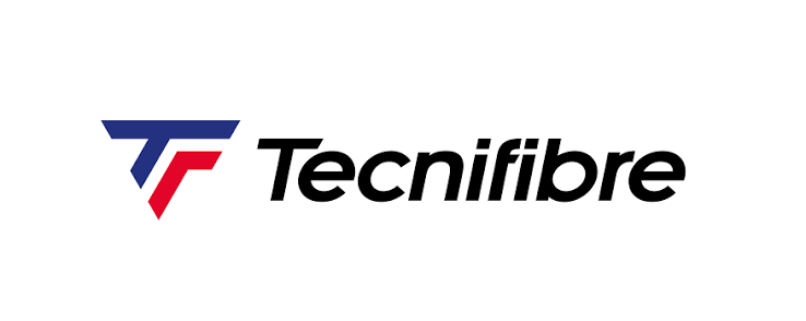 Logo de l'entreprise Tecnifibre, avec un symbole en forme de T stylisé en rouge, blanc et bleu.