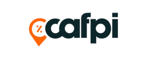 Logo de l'entreprise CAFPI avec le nom écrit en lettres noires et une flèche orange