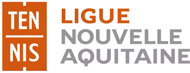 Logo de la Ligue de tennis avec un fond orange et le texte en blanc, gris, et orange.