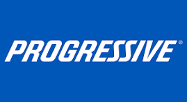 Progressive logo with blue background and white text