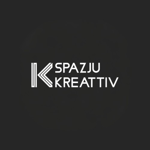 Logo with the text ' SPAZJU KREATTIV' in a stylized font on a black background.
