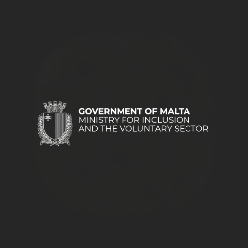 Malta government logo with text in English about volunteer inclusion.